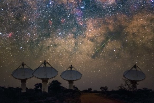 Some of the ASKAP radio telescope’s 36 dishes on the traditional lands of the Wajarri Yamatji, at the site of the Murchison Radio-astronomy Observatory.