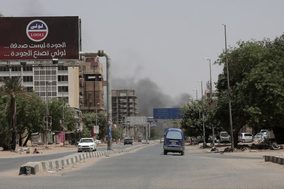 Smoke is seen rising from a neighbourhood in Khartoum, Sudan on Saturday. 