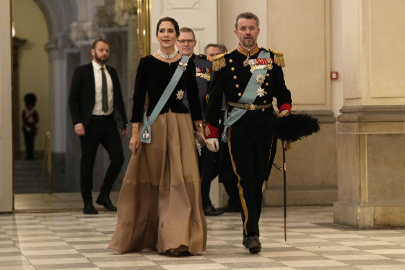 Denmark’s Crown Prince Frederik and Crown Princess Mary at the traditional New Year’s fete in Copenhagen.