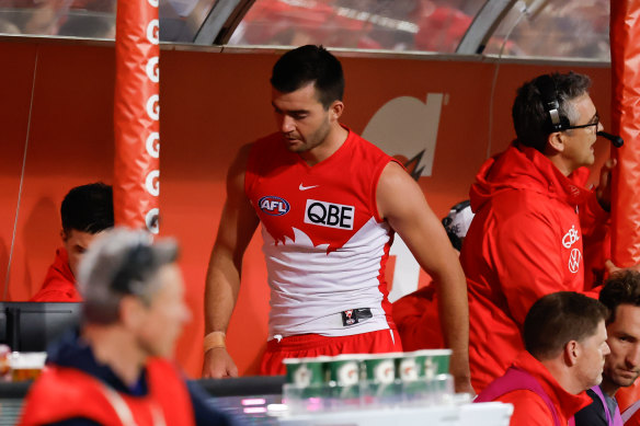 Logan McDonald goes to the bench during Sydney’s preliminary final win.