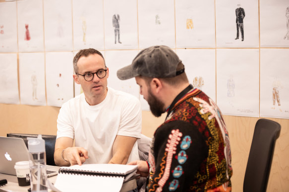 Tommy Murphy (left) and director Kip Williams during rehearsal for On the Beach at Sydney Theatre Company.