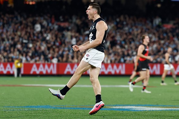Ben Ainsworth of the Blues celebrates a goal.