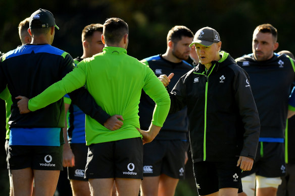 Joe Schmidt addresses his Ireland players in Melbourne before a Test against the Wallabies.