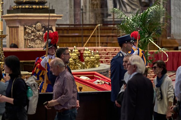 Mourners pay their respects to Pope Francis on Wednesday as he lies in state at St Peter’s Basilica in the Vatican.