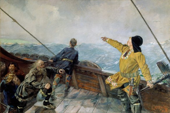 The 1893  painting Leiv Eirikson Discovering America by Christian Krohg.