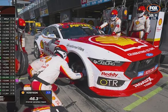 Brodie Kostecki dropped to fifth after a slow pitstop late in the Bathurst 1000.