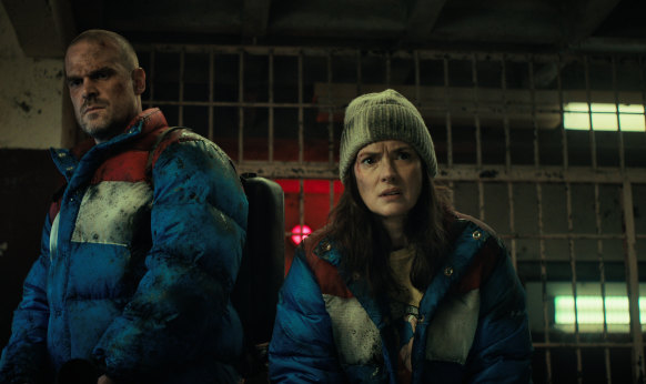 Stranger Things’ Joyce Byers, looking like a pre-fame Winona Ryder (with David Harbour)