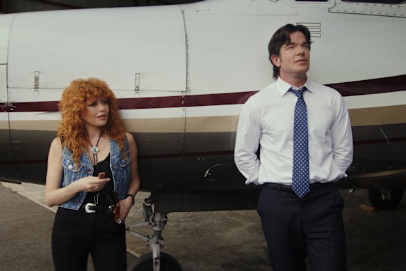 John Mulaney (right) guest stars in season two of Poker Face, alongside star Natasha Lyonne. 