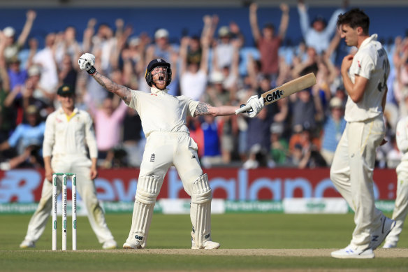 Ben Stokes celebrates a remarkable England victory at Headingley in 2019.