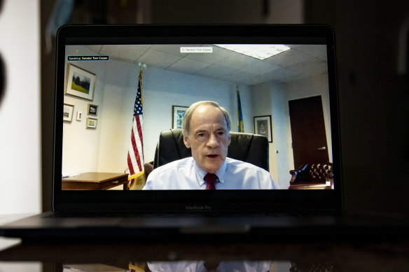 Senator Tom Carper experienced some technical issues during the virtual hearing.