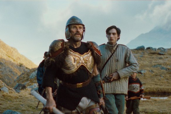 Finn Wolfhard with Willem Dafoe in the legend of Ochi.