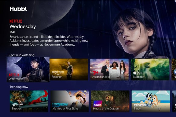Hubbl displays a large selection of shows available for streaming on the homepage.