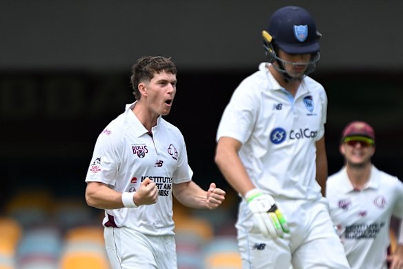 Will Salzmann opened the batting alongside Sam Konstas - pictured after being dismissed by Hayden Kerr.