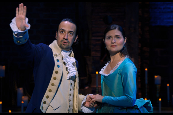 Lin-Manuel Miranda and Phillipa Soo as Alexander and Eliza Hamilton.