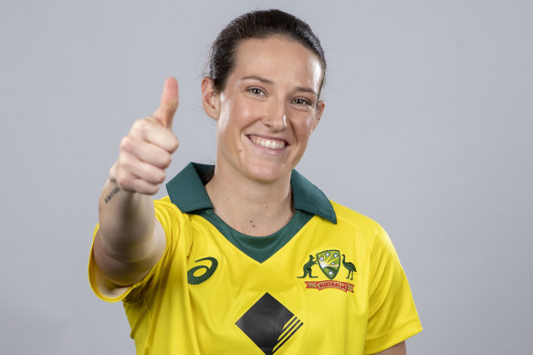 Thumbs up: Megan Schutt took a hat-trick against the West Indies in Australia's ODI 