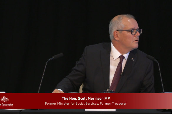 Former prime minister Scott Morrison appearing at the Royal Commission into the Robodebt Scheme.