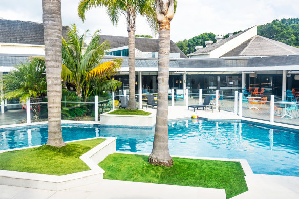 The hotel’s palm-fringed pool.