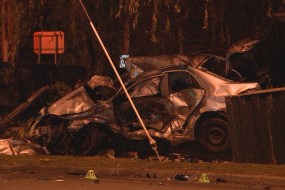 A man has died after a group of teenagers driving an alleged stolen car crashed into his in Burwood.