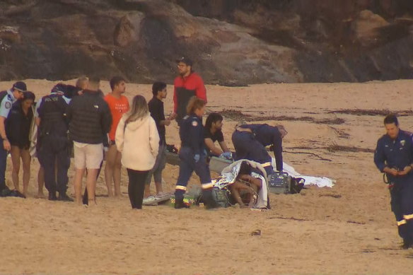 People on North Curl Curl Beach shortly after the rescues took place.