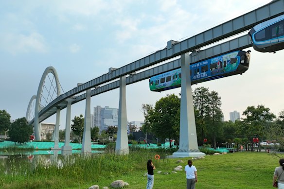 The Optics Valley Photon, also known as Skyrail, in Wuhan is similar to Germany’s upside-down train, but this has a transparent floor to thrill passengers.