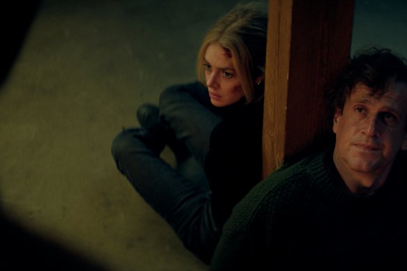 Samara Weaving and Jason Segel in Over Your Dead Body.