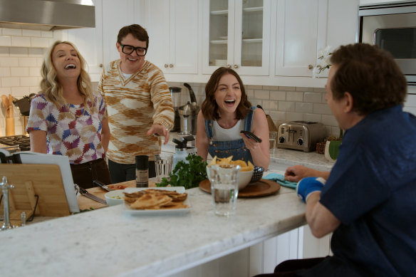 Fox with his wife Tracy Pollan and children Michael and Esme Fox in Still: A Michael J. Fox Movie. 