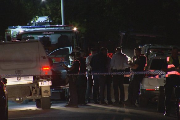 Police at the scene in Reservoir on Friday night. 