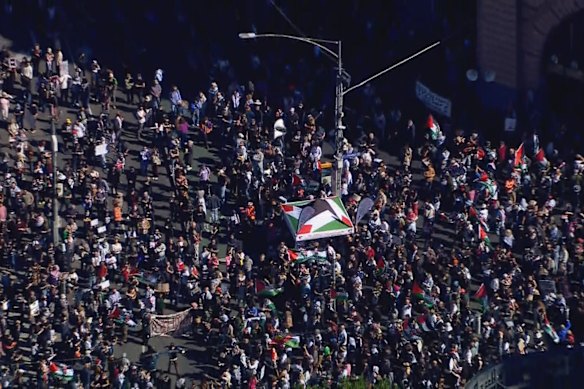 Pro-Palestine protesters at Flinders Street Station.