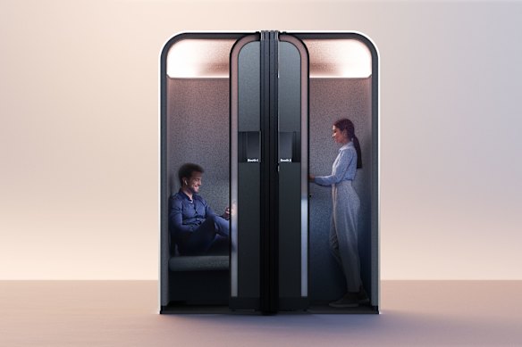 Boeing’s E-Lounge is a workstation, or phone booth, in the sky.