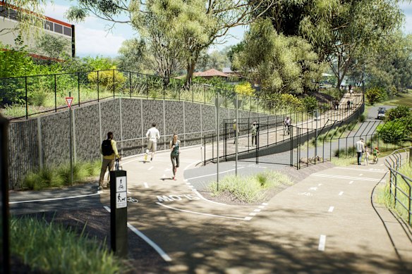 An artist’s impression of the new entrance and exit in Alphington to the Darebin Creek walking and cycling path.