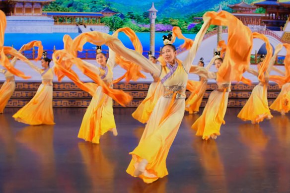 The Shen Yun group. pictured performing in 2025, received threatening emails.