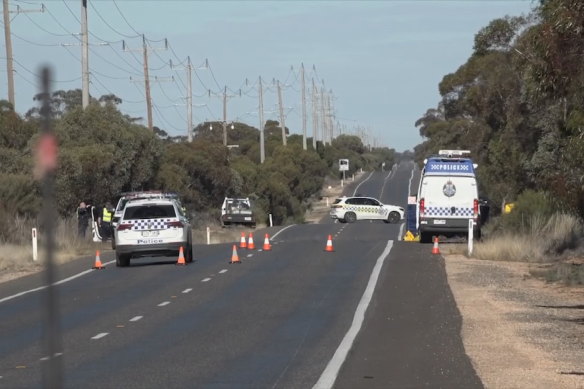 The crash scene on the Calder Highway on Tuesday.