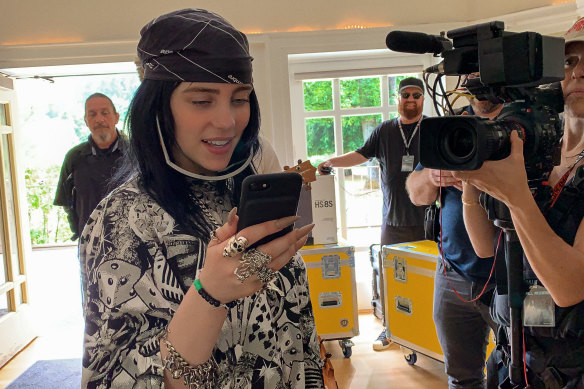 Billie Eilish filming her new music documentary Billie Eilish: The World’s a Little Blurry. 