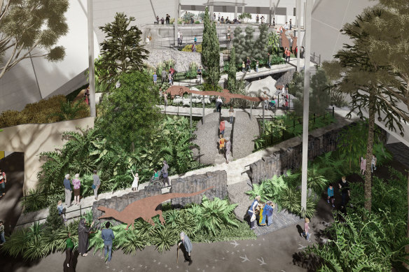 Artist’s renders of the proposed Gandel Gondwana Garden at the Melbourne Museum.