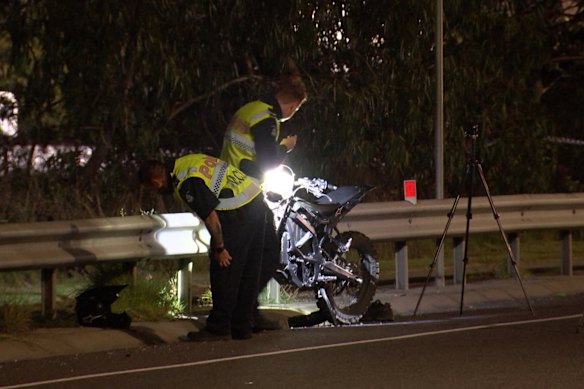 Police at the scene of a fatal ebike and car crash in South Morang on Wednesday night.