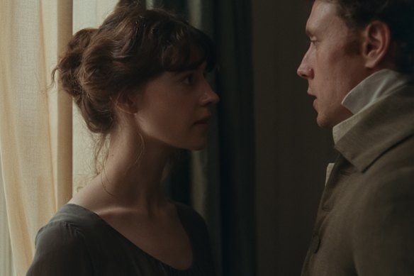 Daisy Edgar-Jones as Elinor Dashwood and George MacKay as Edward Ferrars in Sense and Sensibility.
