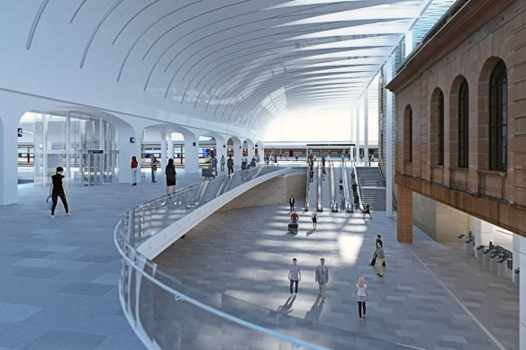 An artists’s impression of the new wing to Central Station now taking shape.