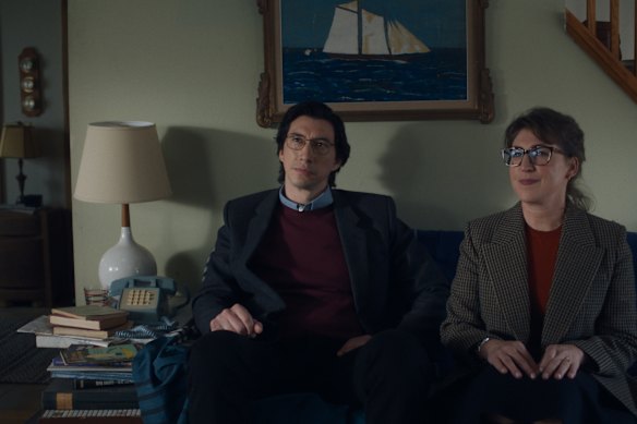 Adam Driver and Mayim Bialik as siblings in <i>Father, Mother, Sister, Brother</i>.
