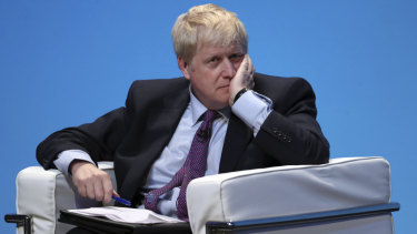 Boris Johnson addresses Conservative Party members during the Conservative Party leadership contest in Birmingham.