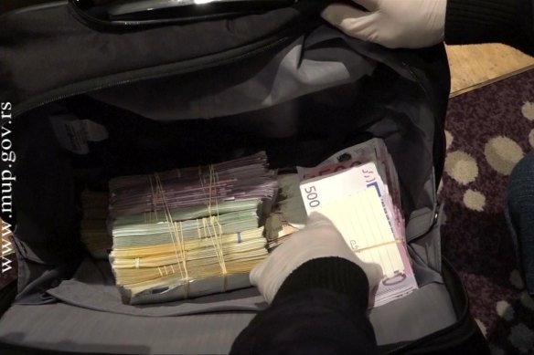 Cash seized when Serbian police stormed the Belgrade hotel.