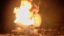In this photo taken from video released by Al Masirah TV channel shows a burning oil tanker after US airstrikes targeted the Ras Isa oil port held by Yemen’s Houthi rebels in Hodeida, Yemen.