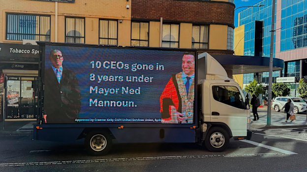 A truck outside the Liverpool City Council building on Thursday.