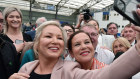 Sinn Fein northern leader, Michelle ONeill and Sinn Fein leader, Mary Lou McDonald take a selfie as they celebrate the historic win.