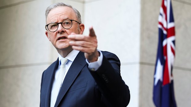 Prime Minister Anthony Albanese at a press conference at Parliament House in Canberra.