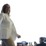 Democratic presidential nominee Vice President Kamala Harris arrives at a campaign rally in Detroit.
