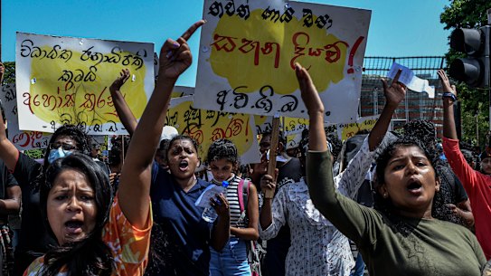 University students demonstrating against the government in Colombo, Sri Lanka.
