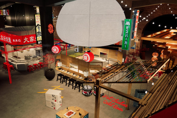 A computer generated image of the hawkers stall at Paddy’s Markets.