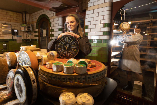 Liv Stagg (left) and Georgia Harding in Spring Street Grocer’s cheese cellar. 