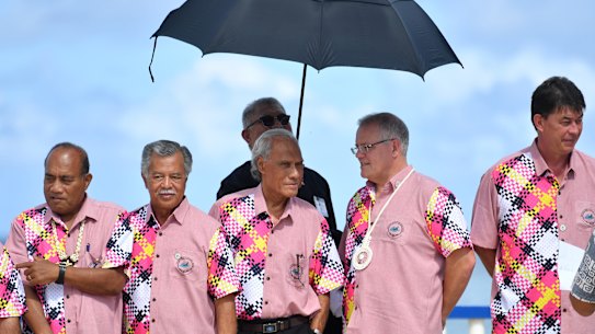 Scott Morrison at the Pacific Islands Forum in 2019: “Pacific family” talk did not give him much warning of China’s Solomon Islands base intentions.