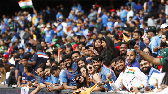 India and Pakistan fans show their support ahead of the ICC Men’s T20 World Cup match between India and Pakistan at Melbourne Cricket Ground on October 23, 2022 in Melbourne, Australia. (Photo by Darrian Traynor - ICC/ICC via Getty Images) Getty image for Traveller.